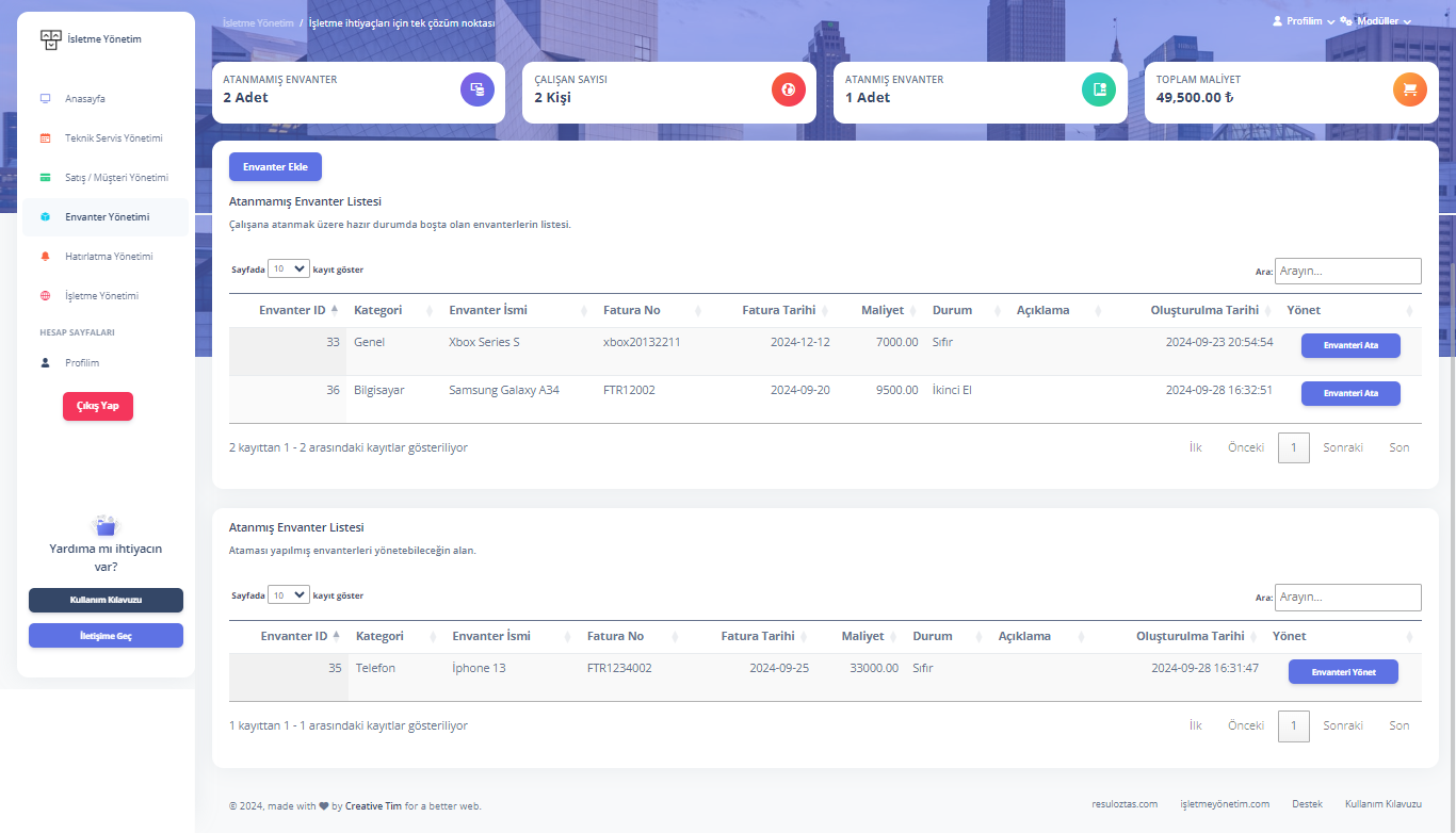 Inventory Management Main Screen