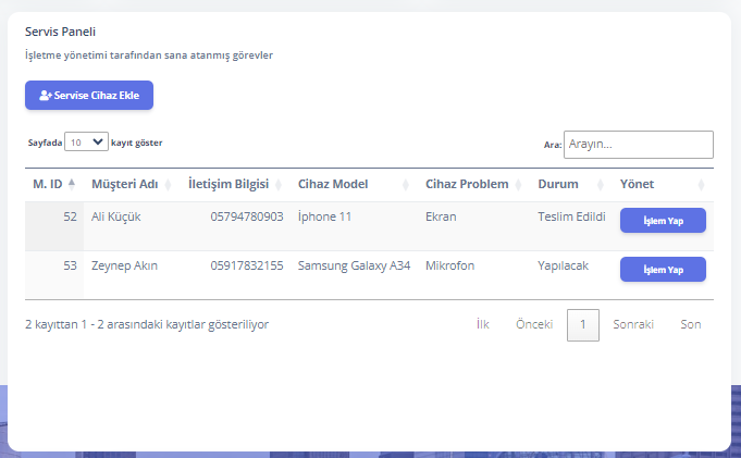 Service Device Tracking