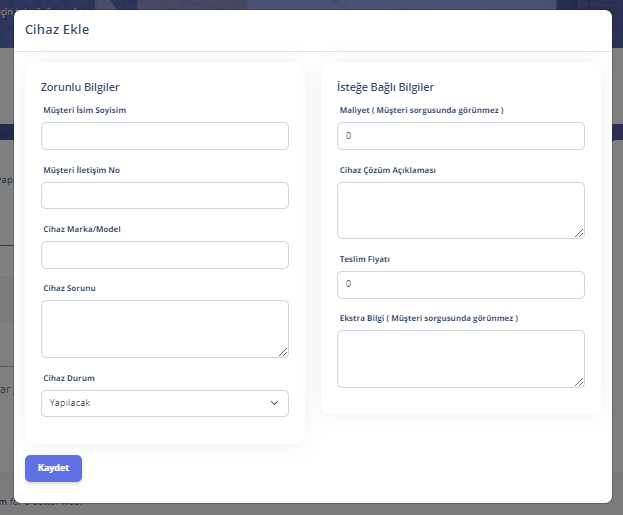 Device Adding and Tracking Screen